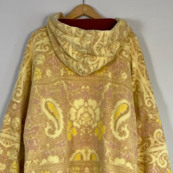 Free People Cozy Printed Blanket Hoodie Yellow Coat Large Cozy Fleece Boho - Picture 6 of 8